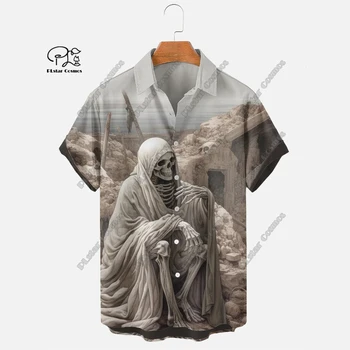 3D Baskı Ölüm Tırpan Kafatası Cadılar Bayramı havai gömleği Yaz Kısa Kollu Gömlek Unisex Gömlek Büyük Boy 5XL Cadılar Bayramı Hediye SS-6