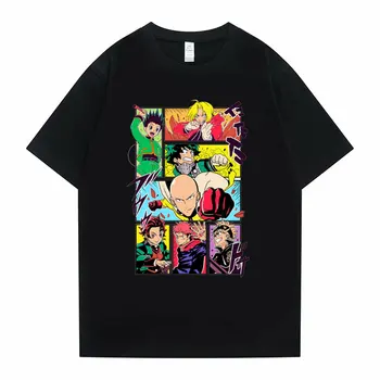 Anime Jujutsu Kaisen iblis avcısı Grafik T Shirt Erkek Kadın Manga Büyük Boy Tshirt Siyah Yonca Tees My Hero Academia T-shirt