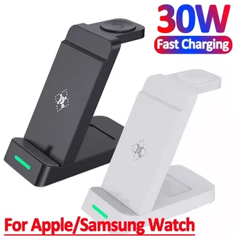 30W 3 in 1 Kablosuz Şarj Standı iPhone 14 13 12 11 X Apple Samsung İzle Airpods Pro iWatch Hızlı Şarj Dock İstasyonu