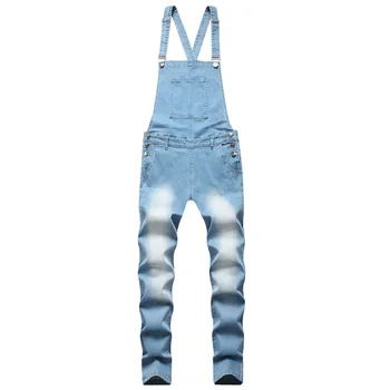 Yeni Erkek Jartiyer Kot Çok cep İnce Rahat Açık Mavi Ayak Yapışık Yırtık Kot Erkekler için