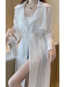 İlkbahar Yaz 2023 Yeni kadın Rüzgarlık Moda Gevşek Frenulum Güneş Koruyucu Trençkot İnce Tarzı Gömlek ve Bluz Üst Kadın