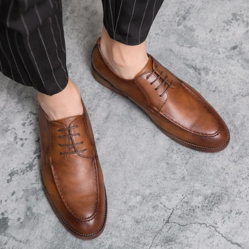 Brogue Lace Up İtalyan Erkek rahat ayakkabılar Erkekler Oxfords Hakiki Deri Elbise Ayakkabı Lüks Marka Moccasins Loafer'lar Artı Boyutu 38-48