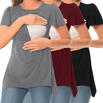 3 Adet T Shirt Setleri Annelik Bayan Kısa Kollu Hem Tee Gömlek Gebelik Rahat Temel Emzikli Bluz Emzirme Üstleri Seti