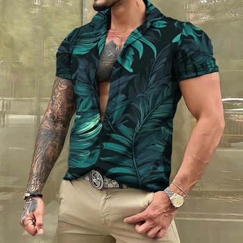 Hawaii Gömlek Erkekler Kısa Kollu Düğmeli Çiçek Üstleri Büyük Boy Rahat Sosyal Bitki Giyim Streetwear Günlük 2023 Sıcak