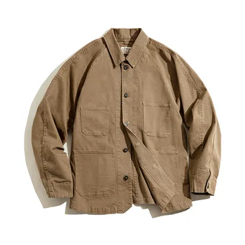 2023 Bahar Vintage Toka Ceketler Erkekler için Gevşek Pamuk Katı Angarya Ceket İş Giysisi Rahat Ceket Erkek Giyim Günlük Askeri Mont
