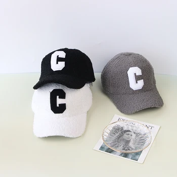 Moda Mektup C Kuzu Yün beyzbol şapkası Kadın Erkek Düz Renk Açık Snapback Sıcak Kap Rahat Unisex Hip Hop şoför şapkası
