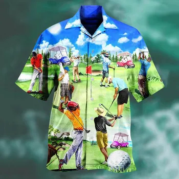 Erkek İlkbahar / yaz Moda Rahat Spor Parti Plaj Gevşek Baskı Kısa Kollu Gömlek Kore Moda slim fit