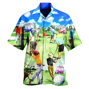 Erkek İlkbahar / yaz Moda Rahat Spor Parti Plaj Gevşek Baskı Kısa Kollu Gömlek Kore Moda slim fit