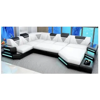 Yeni High End Oturma odası kanepe U şekli LED kanepe kanepe modern yeni tasarım Hakiki Deri Fonksiyonel Koltuk Takımları