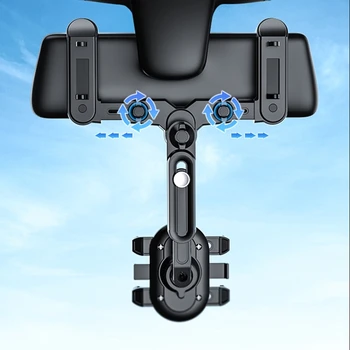 Araba dikiz aynası 360° telefon tutucu GPS Tutucu Telefon Klip Geri Çekilebilir Dikiz telefon tutucu Standı Silikon Pedleri ile