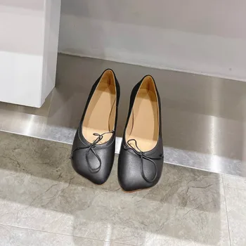 2023 Yeni Kadın Pompaları Kare Ayak Kadın Ayakkabı Kelebek Düğüm Hakiki Deri Slip-On Özlü Pompaları Zapatos De Mujer Boyutu 35-40 Sıcak