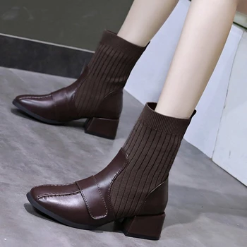 Kadın Chelsea Çizmeler 2023 Kış Yeni Moda Orta Topuklu Tıknaz ayakkabı Kadın Lüks Punk Rahat Yuvarlak Ayak Çizmeler Bayanlar Zapatos