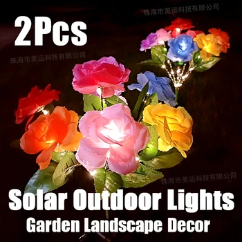 2 Adet LED Güneş Enerjili 7 Kafa Gül ışıkları Avlu Çim Bahçeleri Villa Balkon Zemin Ekleme Atmosfer Peyzaj Dekor Lambaları