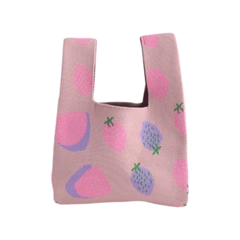 Tığ Tote Çanta Plaj Çantası Kadınlar İçin Çilek Düğüm Bileklik Örme Çanta Çanta Örme Çanta alışveriş çantası