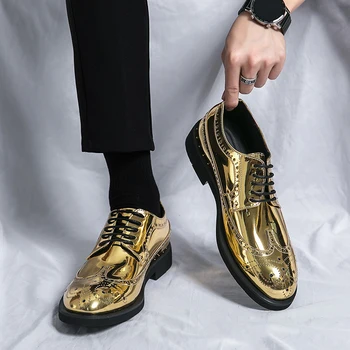 Marka Erkek Elbise Ayakkabı altın Glitter Erkekler Resmi ayakkabı Moccasins İtalyan Deri Lüks Moda Düğün Oxford Ayakkabı erkek ayakkabıları 46