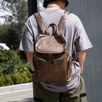 Yüksek Kaliteli PU Deri Erkek Sırt Çantası Moda Tasarım okul çantası Erkekler için Su Geçirmez Laptop çantaları Büyük Kapasiteli seyahat sırt çantaları