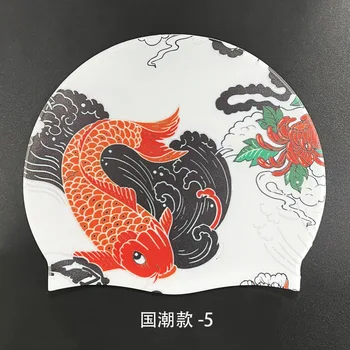 Çin Tarzı Yüzme Kapaklar Yumuşak Silikon Yüzme Kapaklar Çiçek Karikatür Hayvan Ejderha Phoenix Baskı Su Geçirmez Yüzme Şapkaları