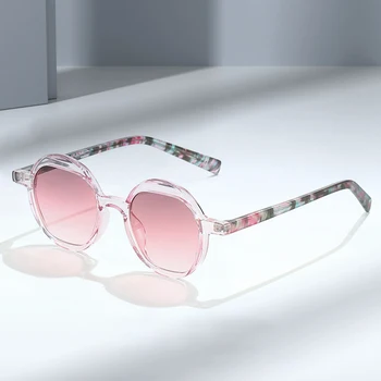 SHAUNA Ins Popüler Moda Yuvarlak Güneş Gözlüğü Retro Renkli Desen Shades UV400 Erkekler Temizle Degrade güneş gözlüğü