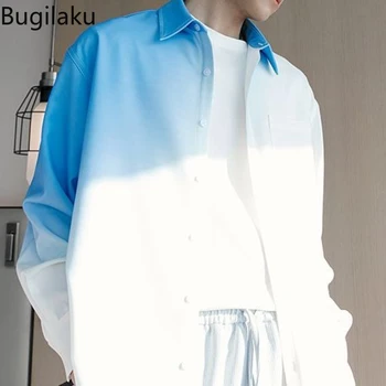 Bugilaku Degrade rahat uzun kollu gömlek erkek niş tasarım, mizaç, en trend, ilkbahar ve sonbahar gömlek