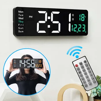 Duvara monte Dijital duvar saati Uzaktan Kumanda Sıcaklık Tarih Hafta Ekran Güç Kapalı Bellek Masa Saati Çift Alarm LED Büyük Saatler