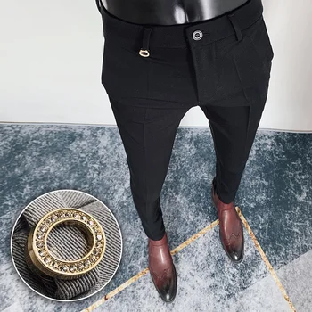 2024 İngiliz Yüksek Bel Düz Sosyal Pantolon İtalyan Erkek Resmi alones Hombre Elbise Ayak Bileği Pantolon