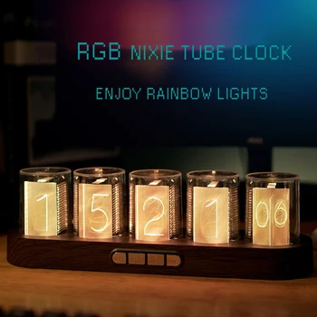 Glow tüp saat Dijital Nixie Tüp Saat RGB LED Parlıyor Ev Masaüstü Dekorasyon için. Hediye Fikri için Lüks Kutu Ambalajı.
