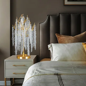 Post-Modern Oturma Odası Yatak Odası Başucu lamba ışığı Lüks Zemin Lambası Yaratıcı Ağaç Kristal Şube Sanat Dekoratif Lambalar