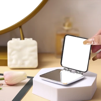 Katlanabilir Kaplama makyaj aynası Mini Kare Makyaj makyaj masası aynası Taşınabilir El Aynaları Çift taraflı Kompakt Ayna cep aynası