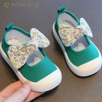 Bebek Çocuk Ayakkabı İlkbahar Sonbahar Yeni Sevimli İlmek Sığ Ağız Çocuk Sneakers Yumuşak Alt Kaymaz rahat ayakkabılar Kızlar Kanvas ayakkabı