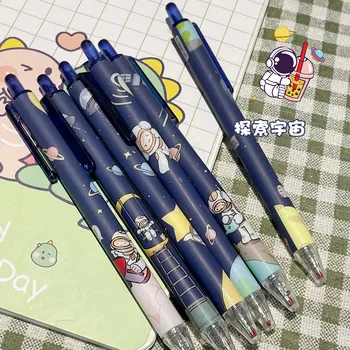 6 adet Mavi Astronot Kalemler Siyah Mürekkep Kawaii Kalemler Estetik Kırtasiye Tükenmez Kalem Ofis Aksesuarları Kalem Seti Okula Dönüş