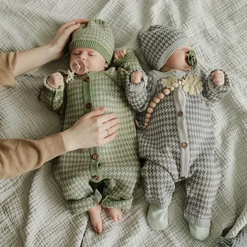 Erkek bebek Kız Balıksırtı Tulum Sonbahar Yenidoğan Uzun Kollu Tek parça Örgü Moda 2 ADET Tulum Bebek Tulum Kıyafetler