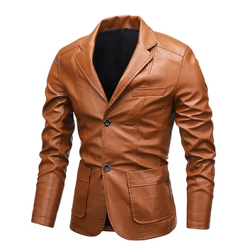 Dış ticaret erkek deri ceket 2023 sonbahar ve kış yeni yaka çok yönlü PU küçük takım elbise deri ceket büyük deri ceket