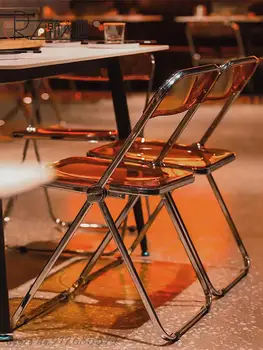 Şeffaf Sandalye Plastik Kristal Tabure İskandinav Katlanır Yemek Sandalyesi Ev Geri Akrilik Net Kırmızı Ins Makyaj Koltuğu