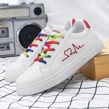 Klasik Baskı Dantel-up erkek Beyaz Sneakers Açık Rahat Çiftler Kaykay Ayakkabı Düşük kesim Rahat Spor Paten Ayakkabı Kadın