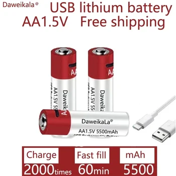 Daweıkala Yeni AA USB şarj edilebilir li ion pil 1.5 V AA 5500 mah / li ion pil izle oyuncaklar MP3 çalar termometre klavye