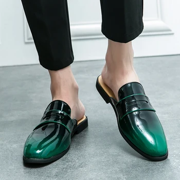 Yaz yarım çizmeler Erkekler için Siyah Loafer'lar Terlik Patent Deri Erkek Rahat sürüş ayakkabısı Hafif Daireler Katır Slaytlar Sandalet