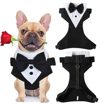 Raptiye Bant Kontrast Renk Dışında Çekiş Köpekler Smokin Düğün Parti Elbise Pet Düğün Takım Elbise Bahar