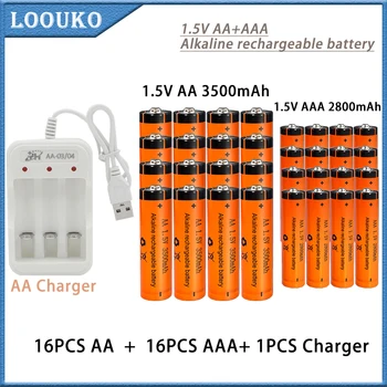 LOOUKO 1.5 V AA +AAA Alkalin şarj edilebilir pil AA3500mAh/AAA2800mAh El Feneri, Oyuncaklar, Saatler, MP3 Çalarlar + USB şarj aleti