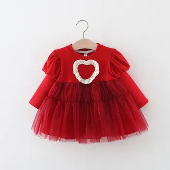 İlkbahar sonbahar toddler Kız Bebek Giysileri inci Aşk Tutu Elbiseler elbise Kız Bebek Giyim bebek Noel Elbise kostüm