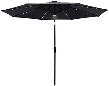 LED ışıklar ve eğimli 9 ft Güneş Enerjili Açık Pazar Masa Şemsiyesi