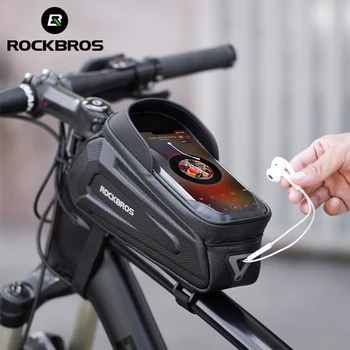 ROCKBROS Bisiklet Çantası Su Geçirmez Dokunmatik Ekran Bisiklet Çantası Üst Ön Tüp Çerçeve MTB Yol Bisikleti Çantası 6.5 telefon kılıfı Bisiklet Aksesuarları