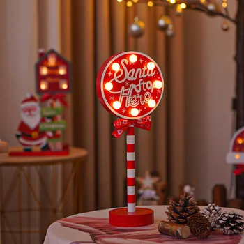 Led ışık Noel dekorasyon Santa burada dur işareti ışıkları kurulu tatil parti Yard Noel masa Centerpiece ev dekor