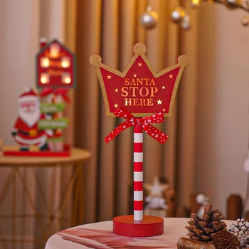 Led ışık Noel dekorasyon Santa burada dur işareti ışıkları kurulu tatil parti Yard Noel masa Centerpiece ev dekor