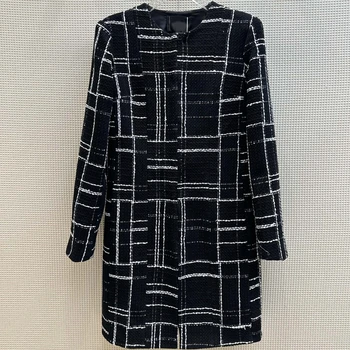 Ceket Kadın Sonbahar Kış Siyah O-Boyun Pamuk Karışımları Orta uzunlukta Düz Ceket Vintage Zarif Çok Yönlü Gevşek Kadın Giysileri