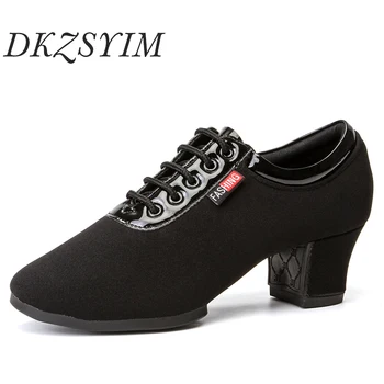 DKZSYIM Dans Ayakkabıları Kadın Balo Salonu Tango Modern Latin Caz Yumuşak Taban Uygulama Dans Ayakkabısı Oxford Kumaş Siyah Kırmızı Topuklu 3.5 / 5cm