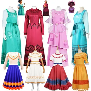 Film Encanto Mirabel Isbella Dolors Alma Kırmızı Julieta Cosplay Kostüm Çocuklar Prenses Elbise Yetişkin Çocuk Kız Kawaii Parti Elbise