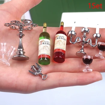 1 Takım 1: 12 Evcilik minyatür kırmızı Şarap şamdan şarap Bardağı Modeli romantik mum ışığı yemek sahne dekor oyuncak