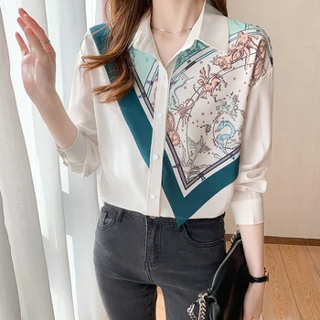Yeni Moda Patchwork Bayan Gömlek Casual Gevşek kadın Bluzlar 2023 İlkbahar Yaz Uzun Kollu Gömlek Blusas Mujer Tops
