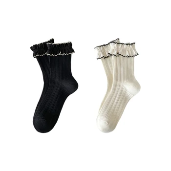 Kadın Dantel Fırfır Turn-Manşet Ayak Bileği Çorap Prenses Fırfırlı Pamuk Orta Tüp Çorap Damla Nakliye