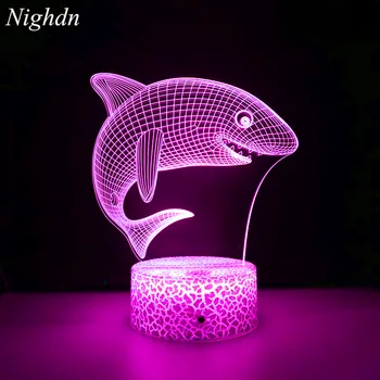 Nıghdn Akrilik Köpekbalığı Lamba LED Gece Lambası Çocuk 7 Renk Değiştirme Gece Lambası Dokunmatik USB Doğum Günü Partisi Hediye Çocuk Odası Dekor için